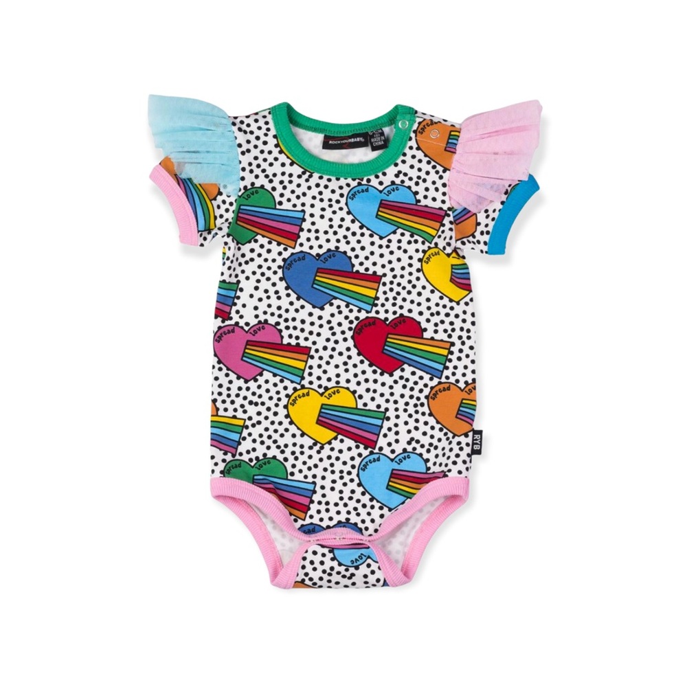 NWT 0-3 months rainbow onesie rock your baby polka dot